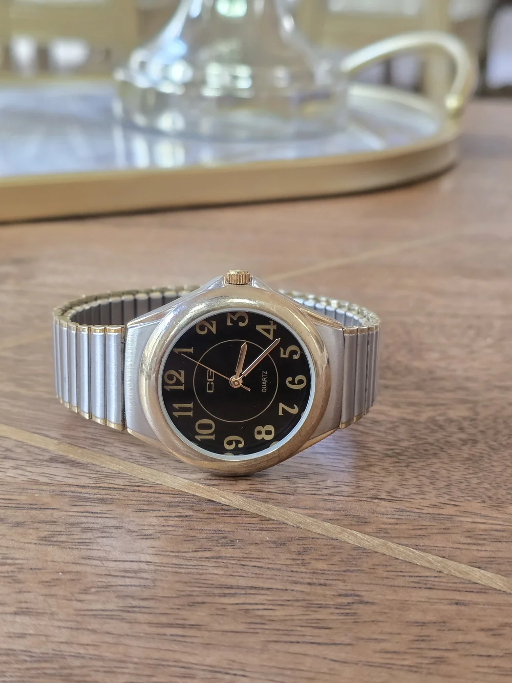 Gold-Tone and Silver-Tone Quartz Watch - Black Dial Japan Cond